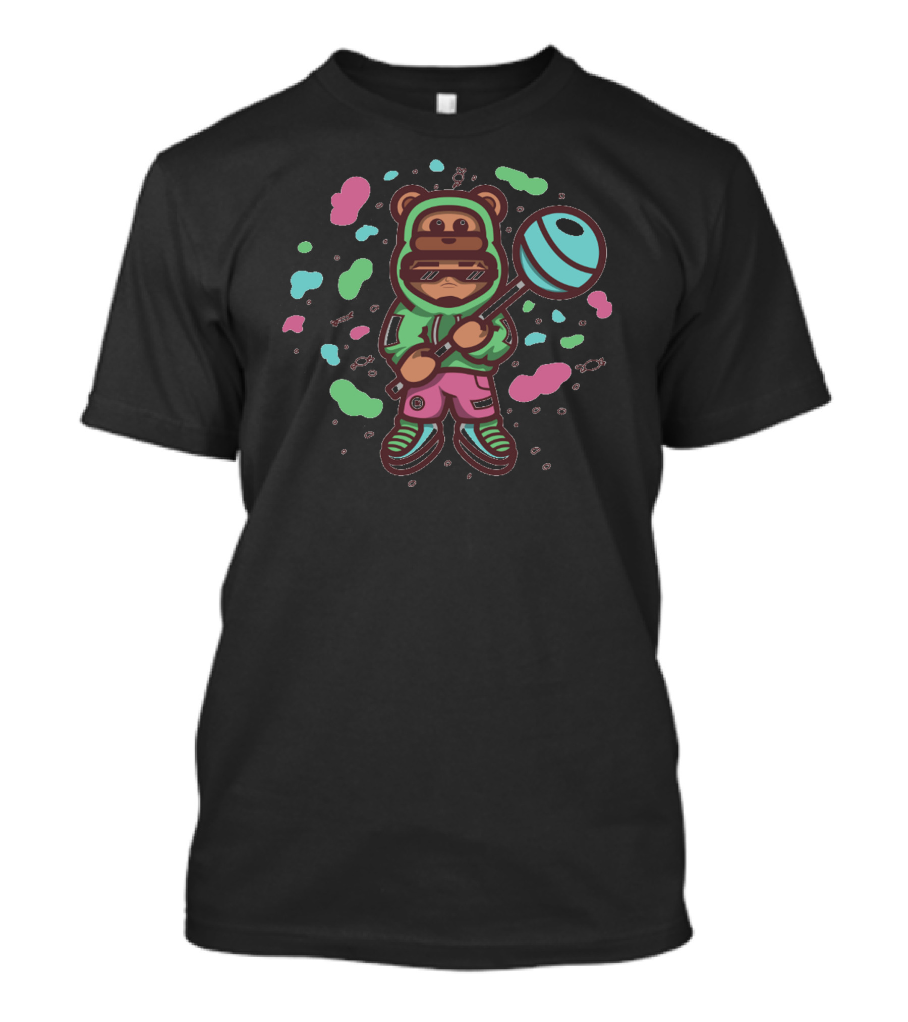 Caramelo Bear Hoodie With Lollipop And Sunglasses T-Shirt