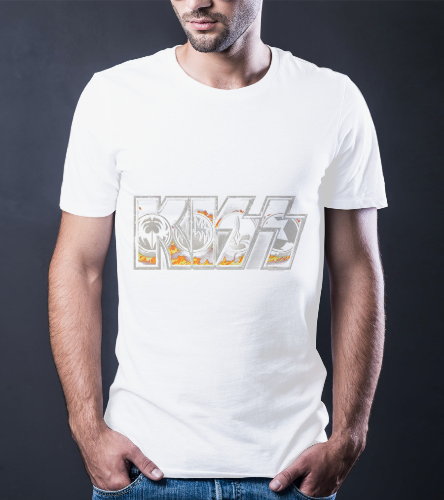 KISS Band Iconic Flame Logo With Band Member Symbols T-Shirt