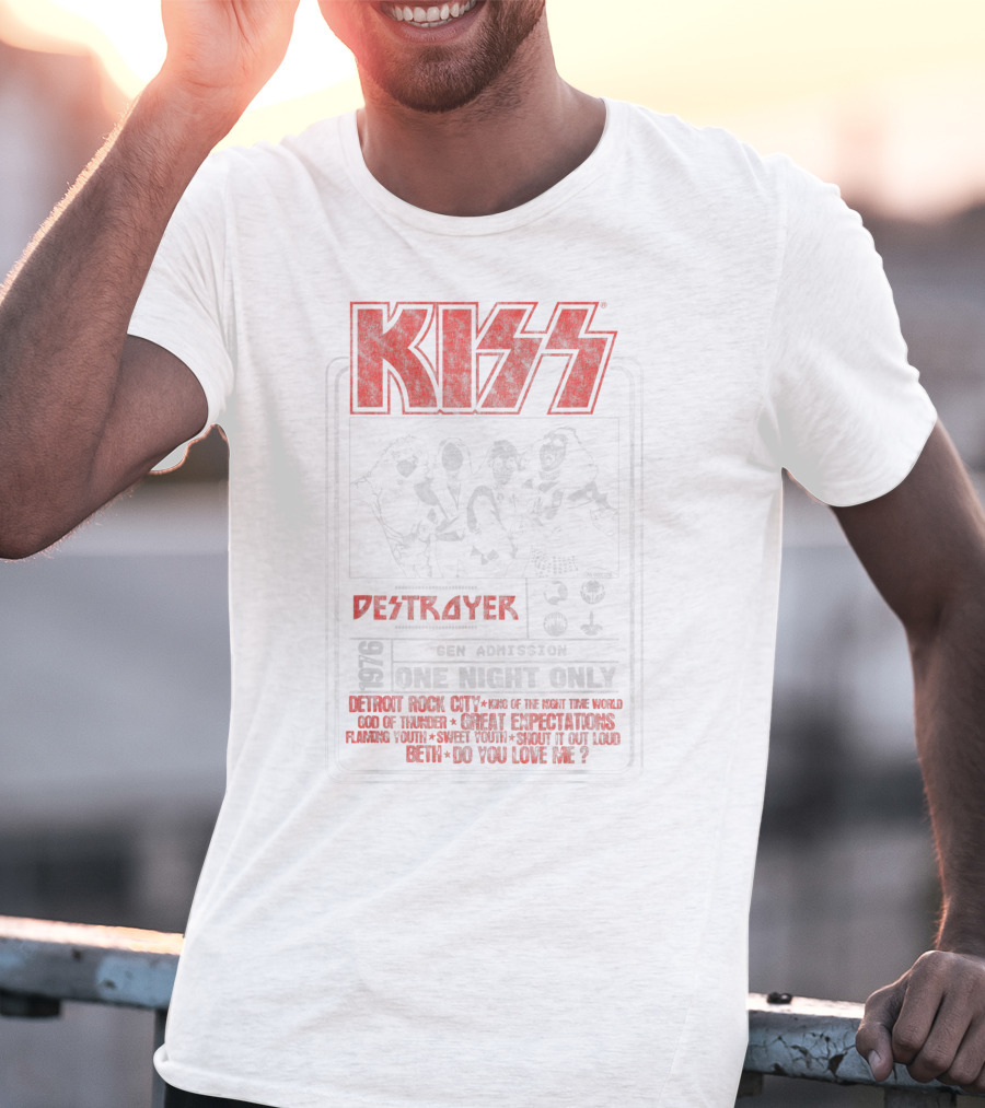 KISS Destroyer 1976 Gen Admission One Night Only Detroit Rock City God Of Thunder Shout It Out Loud T-Shirt