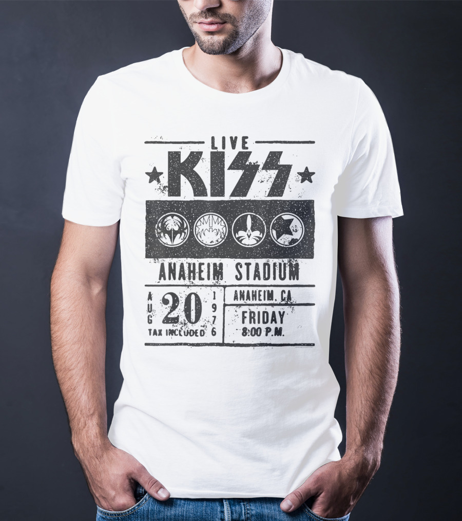 LIVE KISS Anaheim Stadium August 20 1976 Friday 8:00 PM T-Shirt