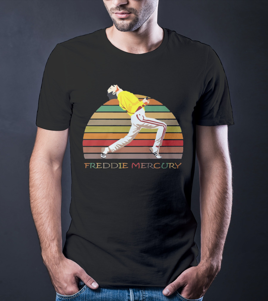 Freddie Mercury Vintage Style Retro Rainbow Stripes T-Shirt