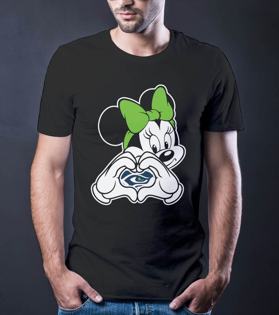 Seattle Seahawks Minnie Mouse Heart Hands Green Bow T-Shirt