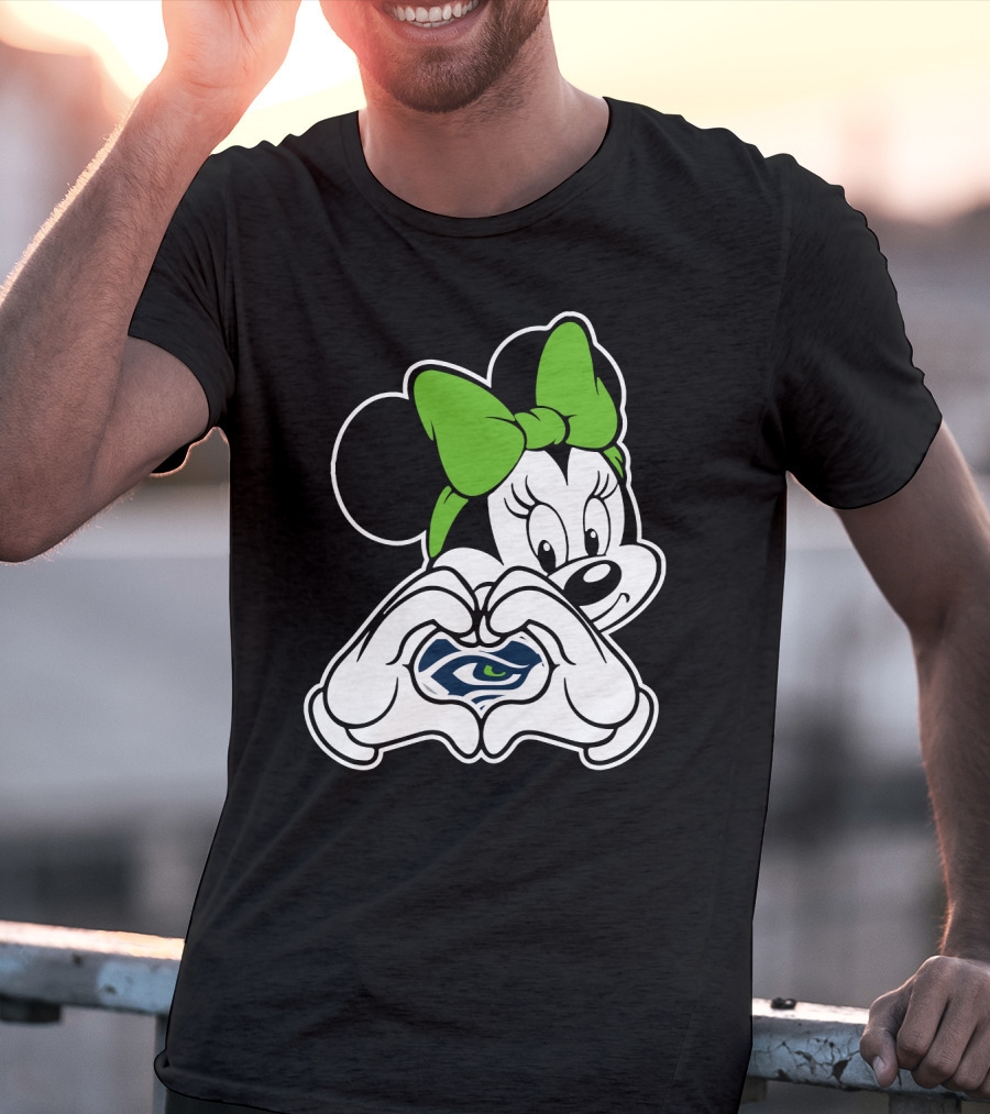 Seattle Seahawks Minnie Mouse Heart Hands Green Bow T-Shirt