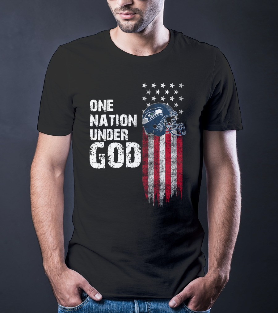 One Nation Under God Seattle Seahawks American Flag Football Helmet T-Shirt