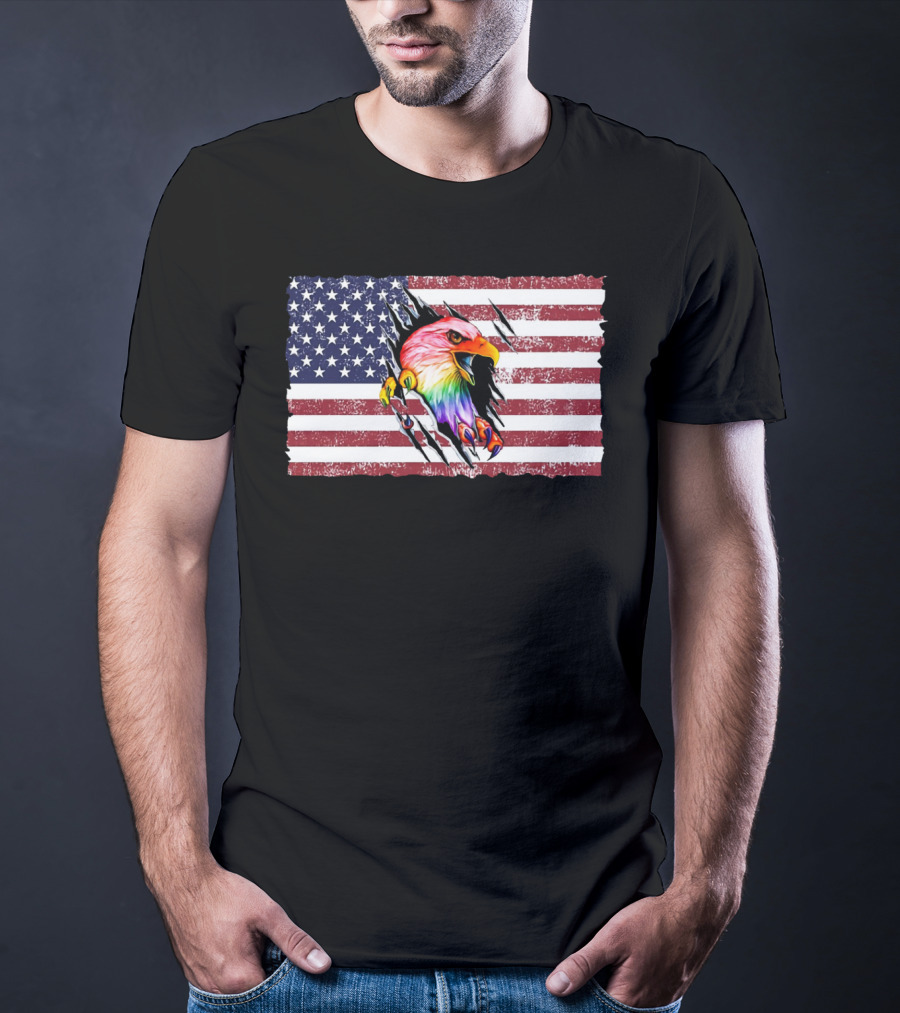 Eagle Rainbow Pride American Flag Burst T-Shirt