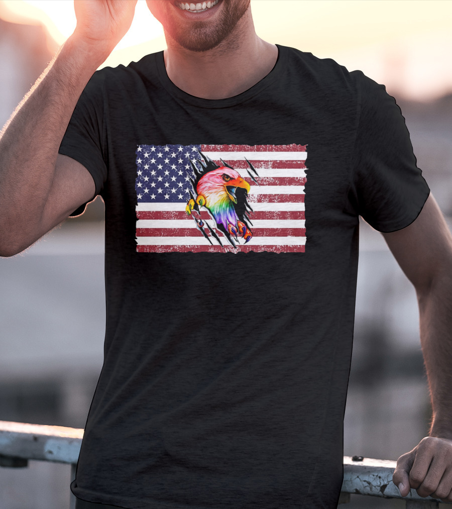 Eagle Rainbow Pride American Flag Burst T-Shirt