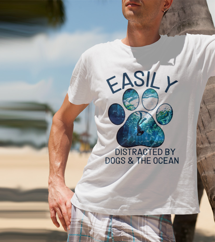 Easily Distracted By Dogs And The Ocean With Aquarium Pawprint T-Shirt