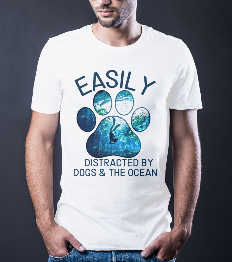 Easily Distracted By Dogs And The Ocean With Aquarium Pawprint T-Shirt