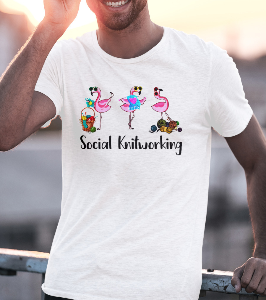Flamingo Social Knitworking Gathering With Yarn And Fun Activities T-Shirt