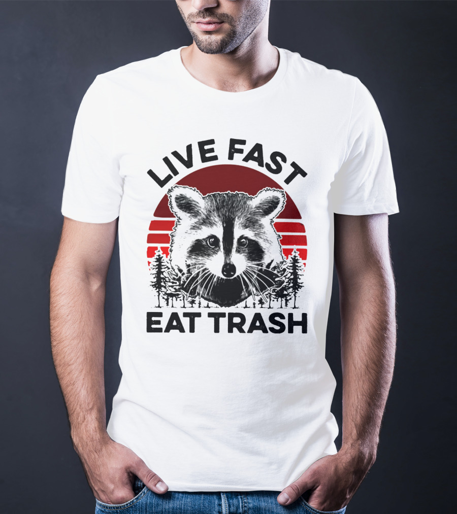 Live Fast Eat Trash Raccoon Forest Sunset T-Shirt