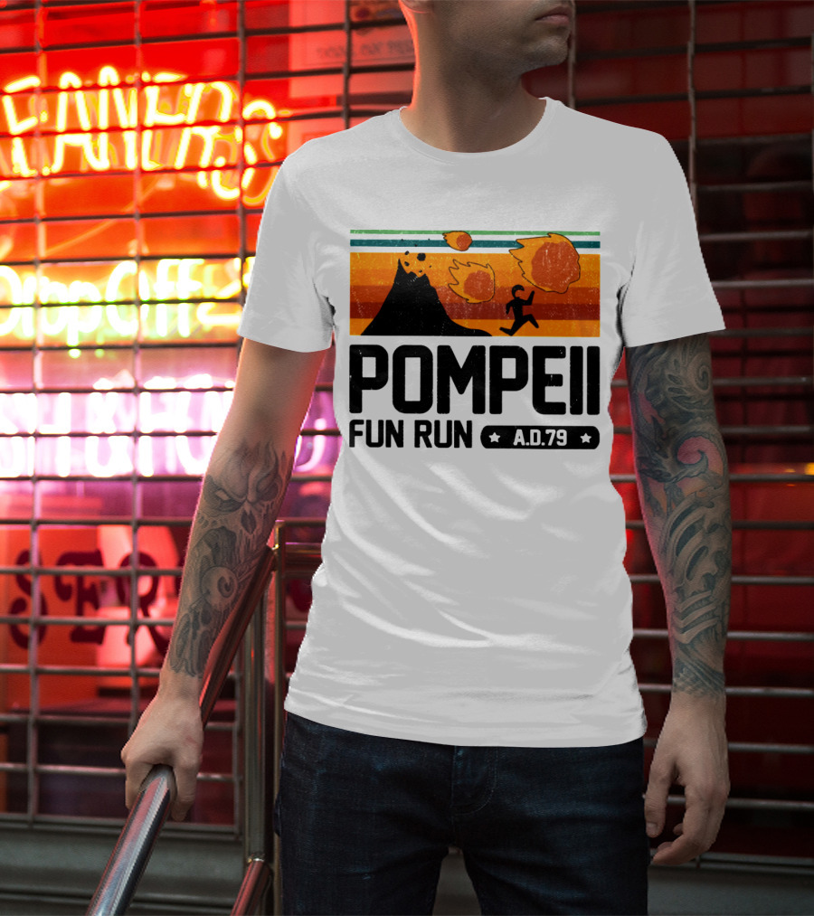 Pompeii Fun Run A.D.79 Volcanic Eruption Escape Retro Adventure T-Shirt