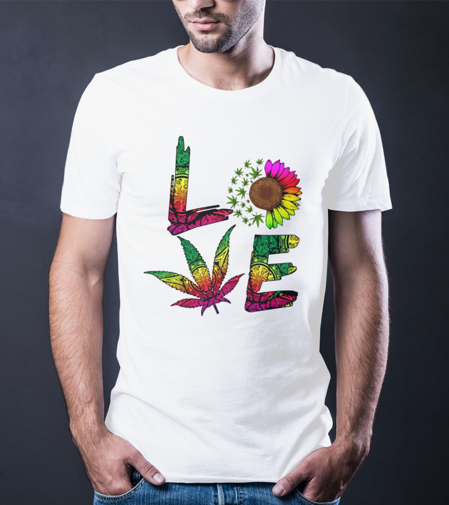 LOVE Weed Sunflower Leaf Rasta T-Shirt