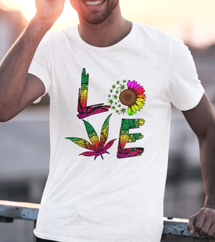 LOVE Weed Sunflower Leaf Rasta T-Shirt