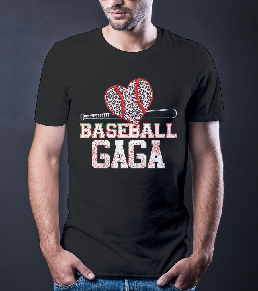 Baseball Gaga Leopard Heart Bat T-Shirt