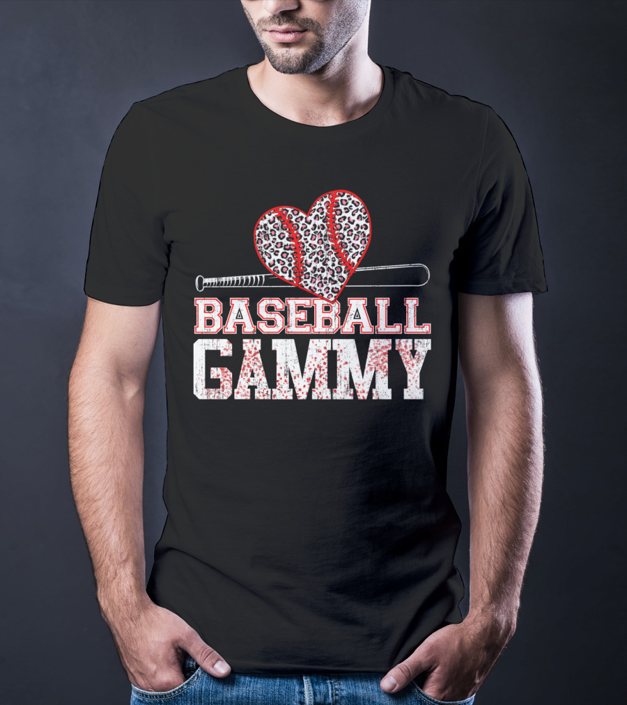 Baseball Gammy Leopard Heart Bat T-Shirt
