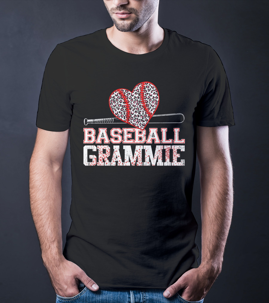Baseball Grammie Leopard Heart Softball Player T-Shirt