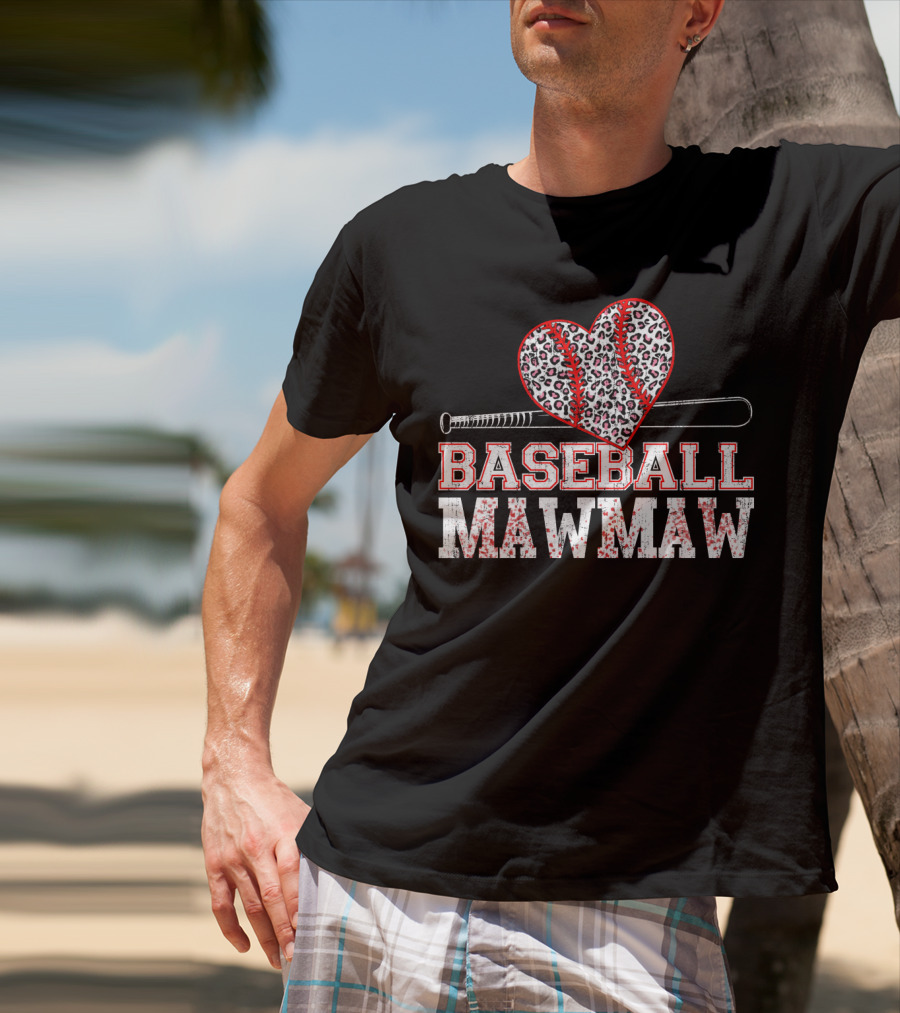 Baseball Mawmaw Leopard Print Heart With Bat T-Shirt