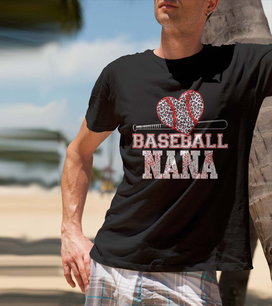 Baseball Nana Leopard Heart Bat T-Shirt