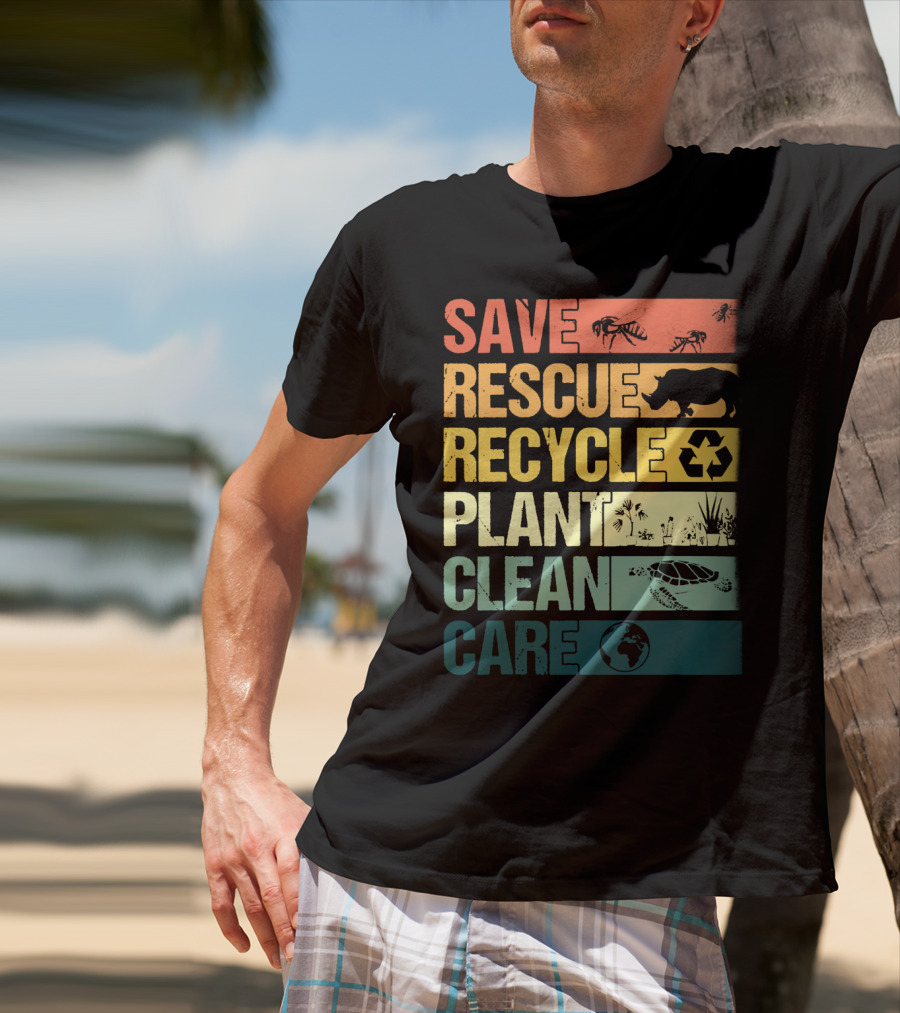 Save Bees Rescue Animals Recycle Plant Clean Care Earth T-Shirt