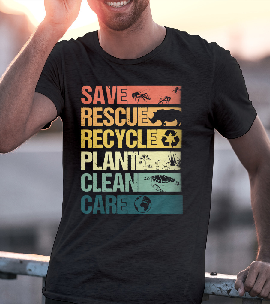 Save Bees Rescue Animals Recycle Plant Clean Care Earth T-Shirt