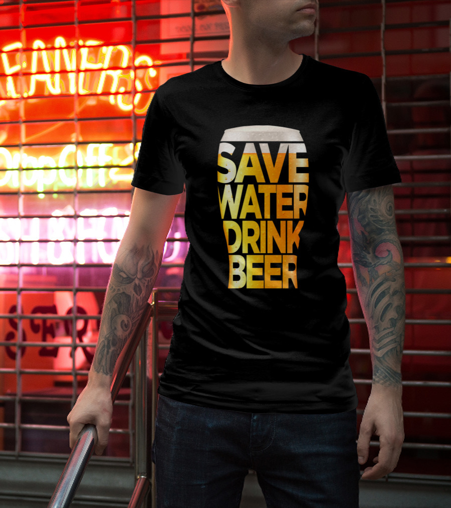 Save Water Drink Beer Retro Funny Beer Pint Glass T-Shirt