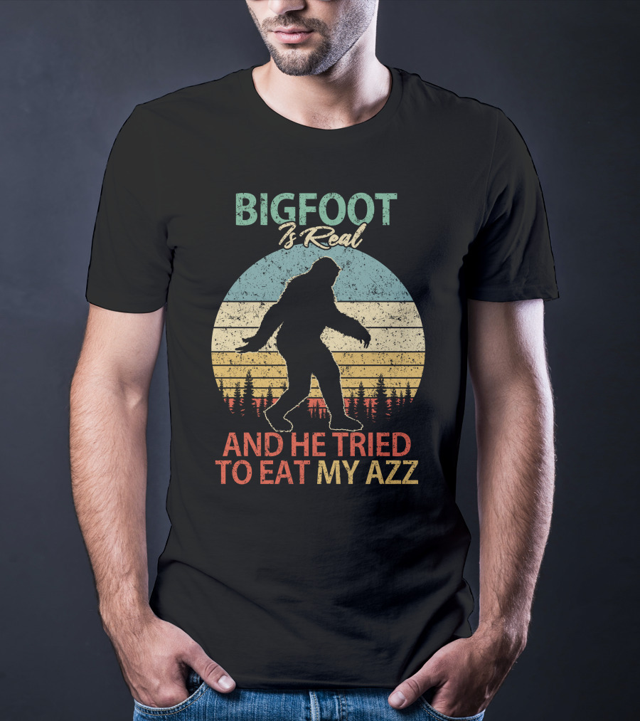 Bigfoot Is Real And He Tried To Eat My AZZ Retro Forest T-Shirt