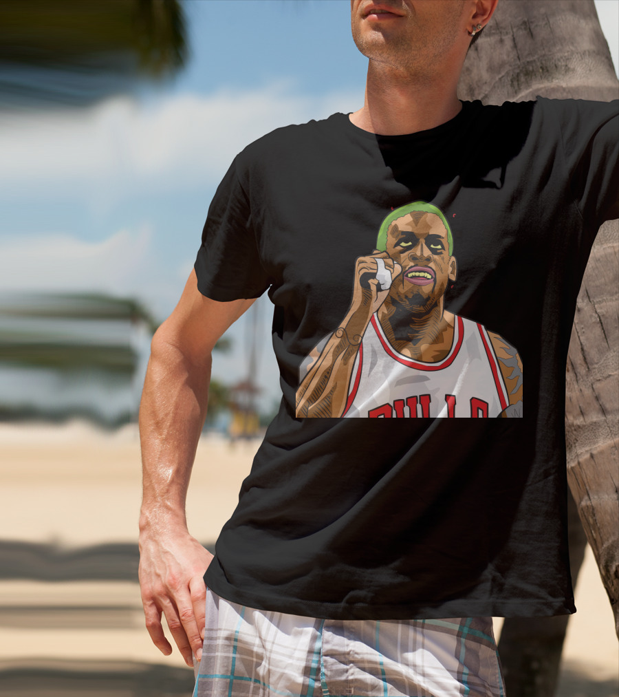 Mitchell And Ness Dennis Rodman Bulls Iconic Green Hair Basketball Legend T-Shirt