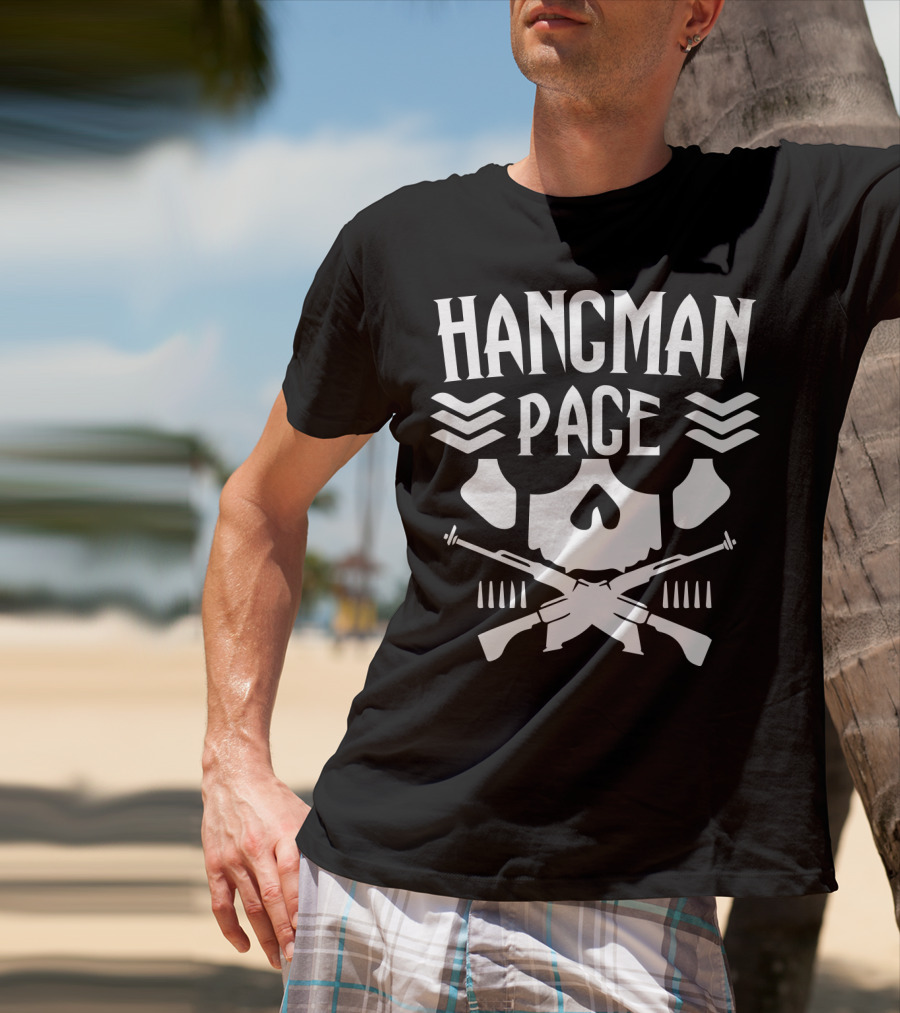 HANGMAN PAGE Skull Crossed Guns Chevrons T-Shirt