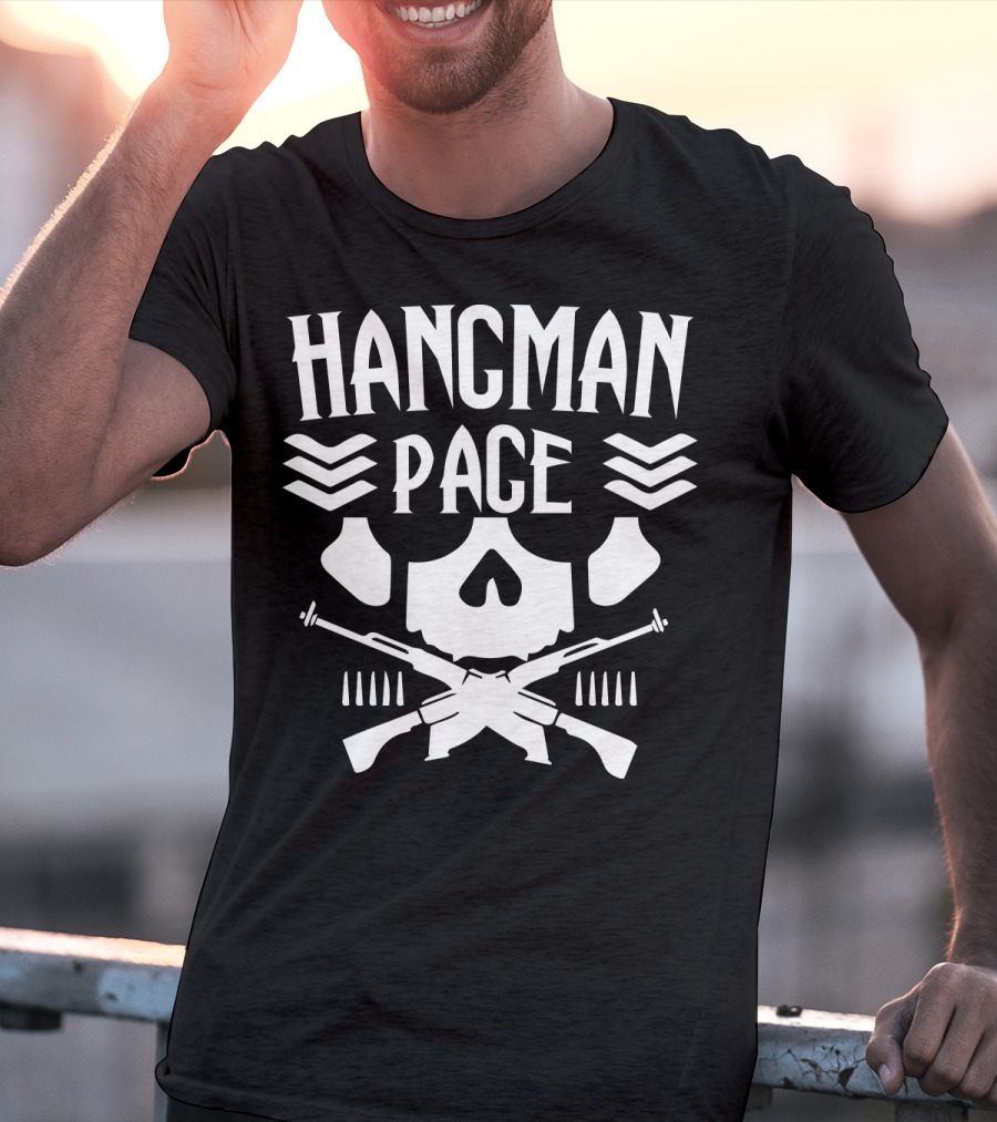 HANGMAN PAGE Skull Crossed Guns Chevrons T-Shirt