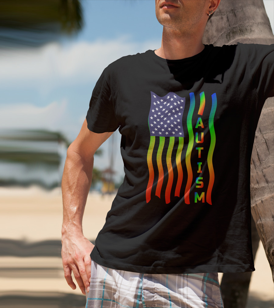 American Flag Autism Awareness Teacher T-Shirt