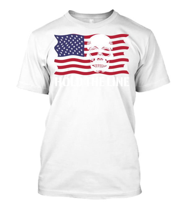 Hold The Line Thin Blue Line Skull USA Flag T-Shirt
