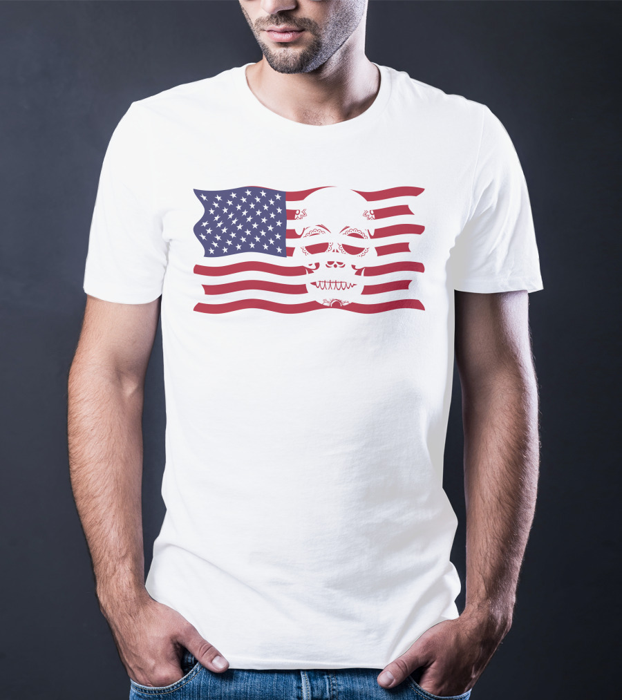 Hold The Line Thin Blue Line Skull USA Flag T-Shirt