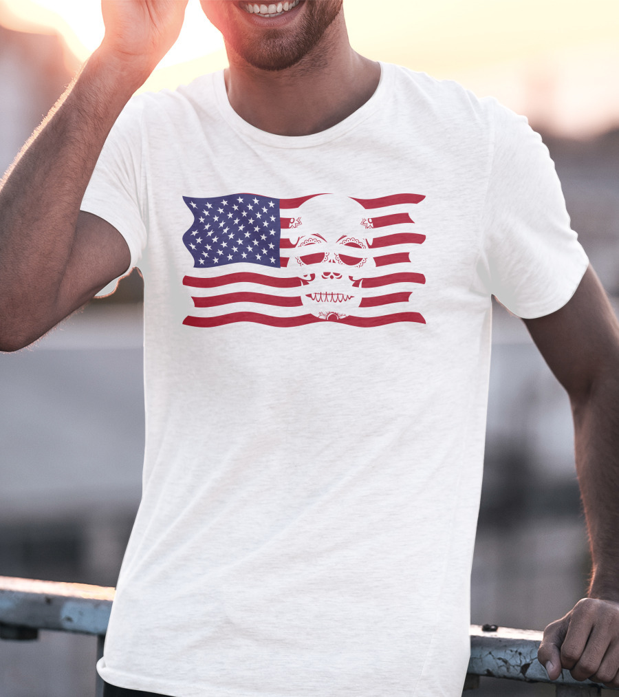 Hold The Line Thin Blue Line Skull USA Flag T-Shirt