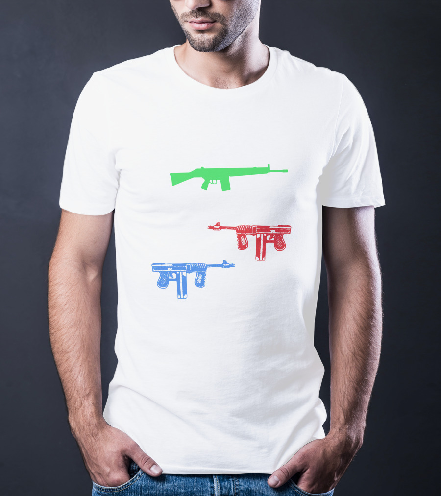 One Gun Two Gun Red Gun Blue Gun Custom Multicolor Firearms T-Shirt