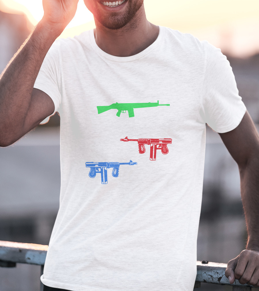 One Gun Two Gun Red Gun Blue Gun Custom Multicolor Firearms T-Shirt