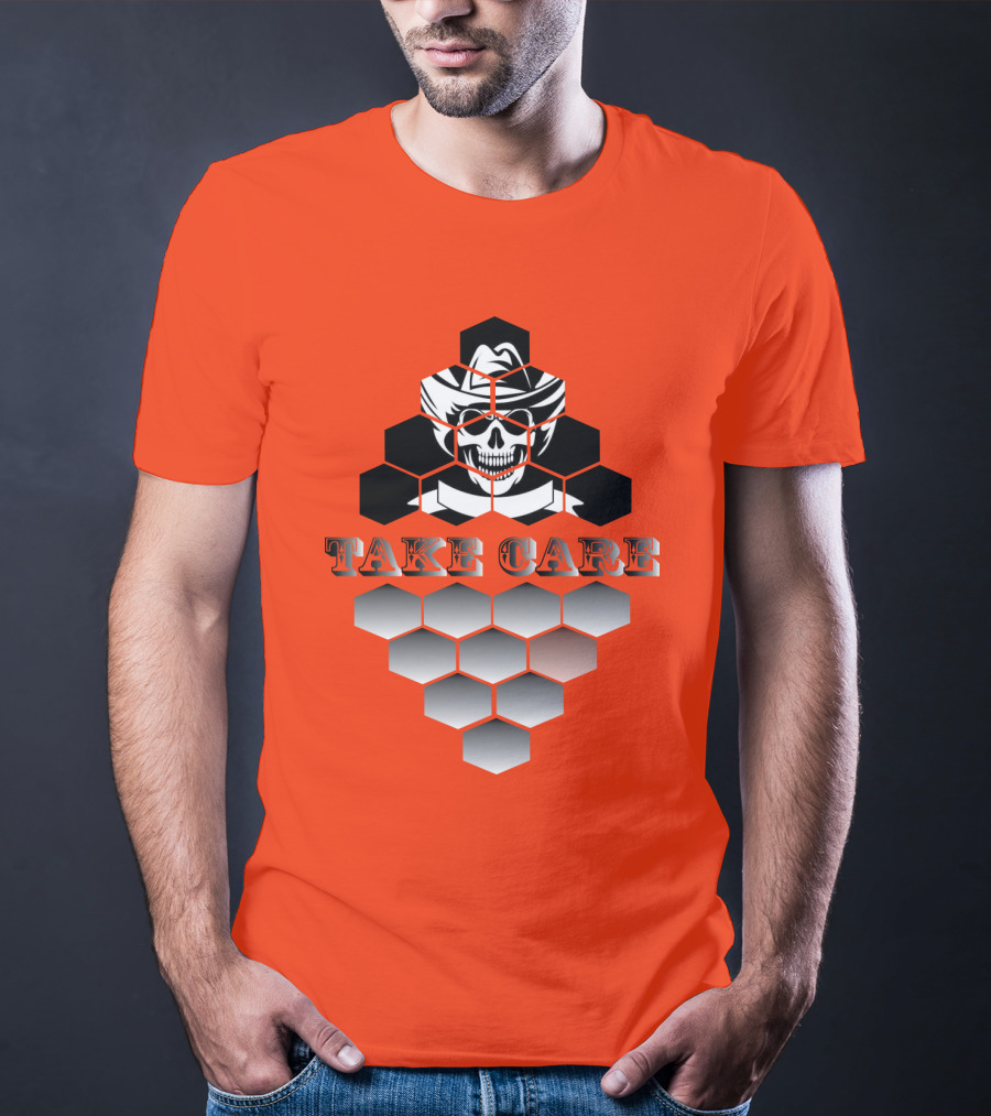 Take Care Hexagonal Cowboy Skull T-Shirt