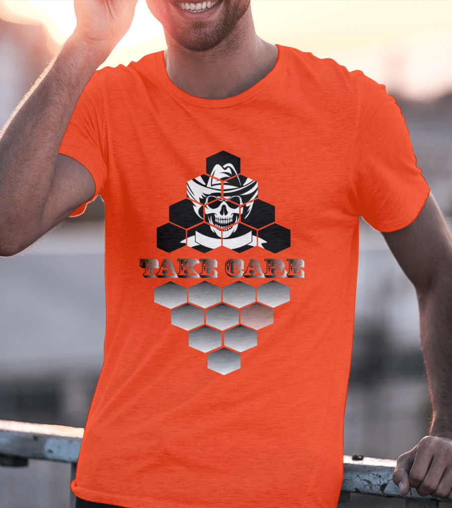 Take Care Hexagonal Cowboy Skull T-Shirt