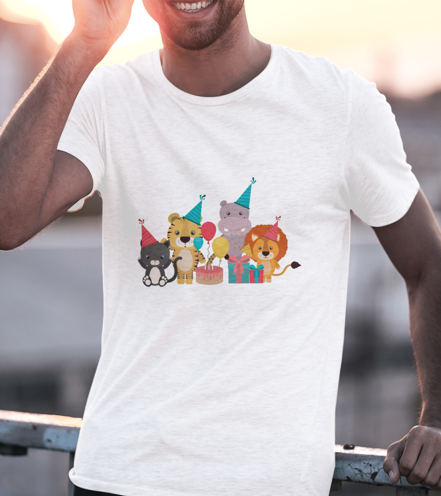 Party Animals Celebration With Balloons And Cake T-Shirt