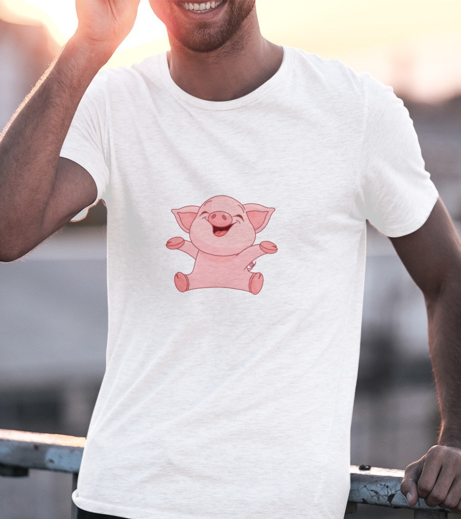 Piggy Minitoon Happy Cartoon Pig Character T-Shirt