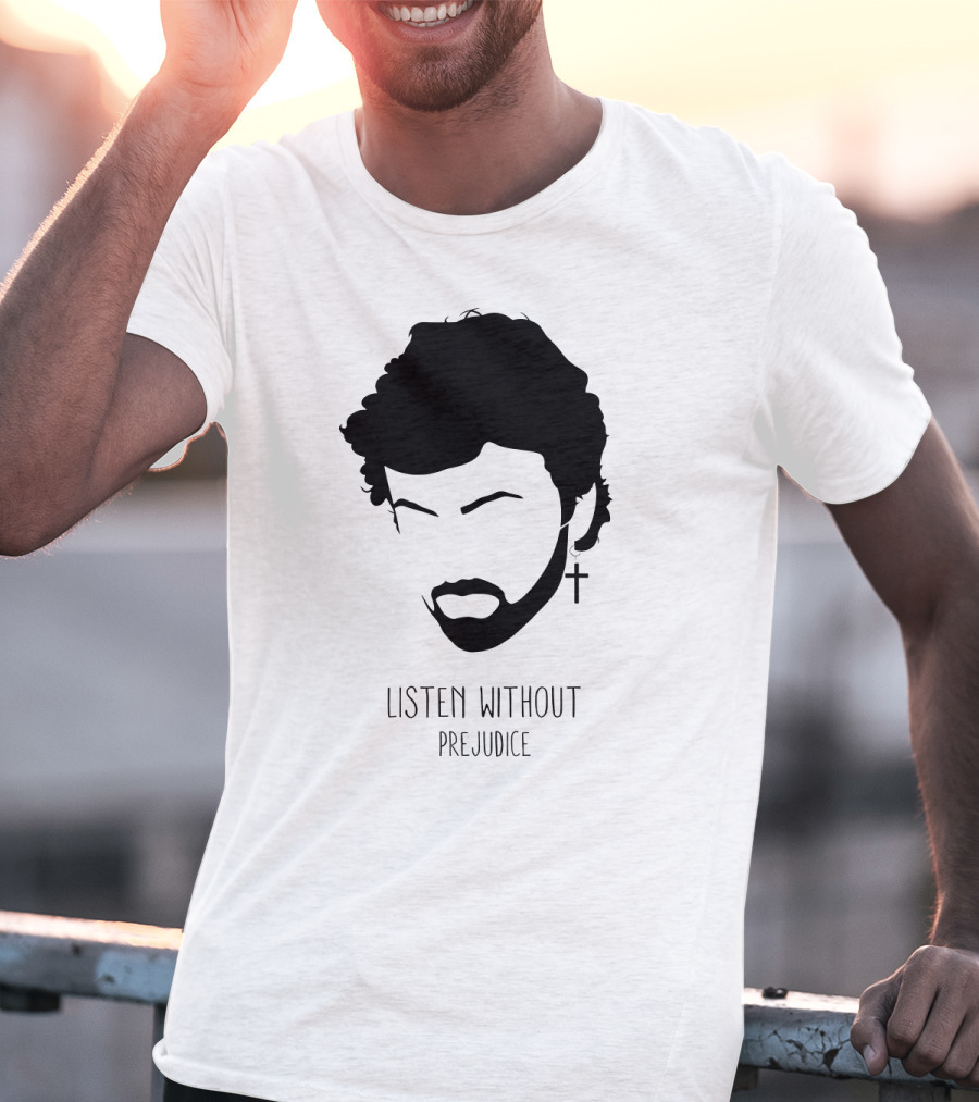 Listen Without Prejudice Graphic With Cross Earring T-Shirt
