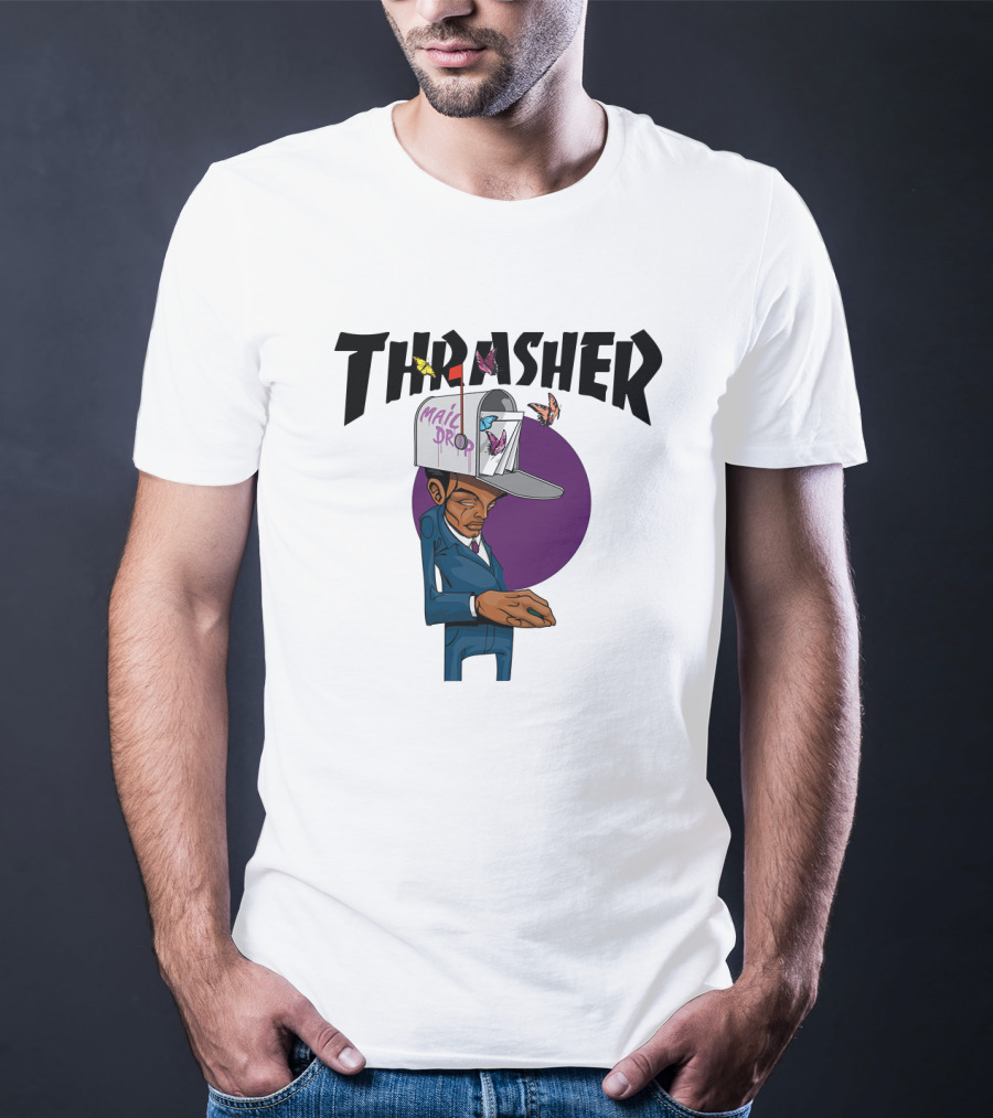 THRASHER Mail Drop Cartoon Character With Butterflies T-Shirt