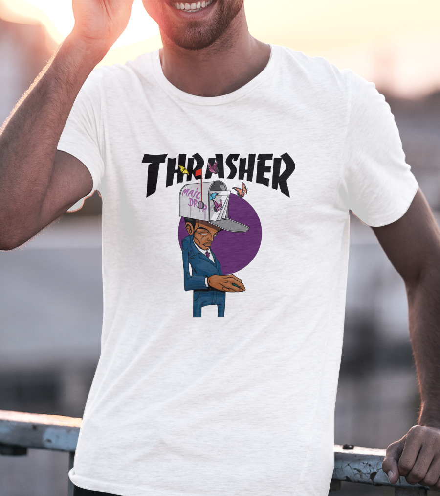 THRASHER Mail Drop Cartoon Character With Butterflies T-Shirt