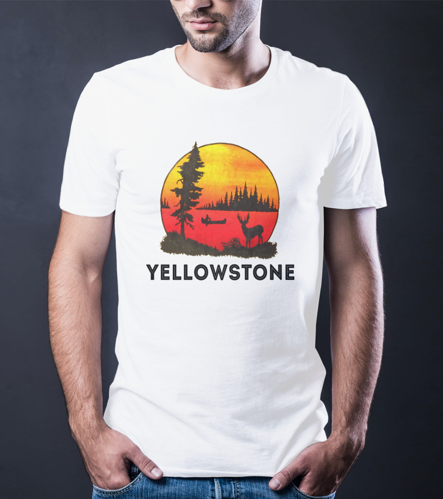 Yellowstone Sunset Scene With Canoe And Deer T-Shirt