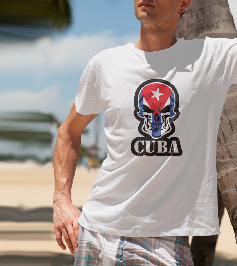 Cuba Skull With Cuban Flag And Star T-Shirt