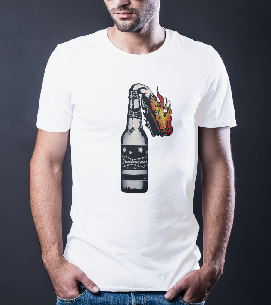 Budweiser Bottle With Stars And Flame Burst T-Shirt