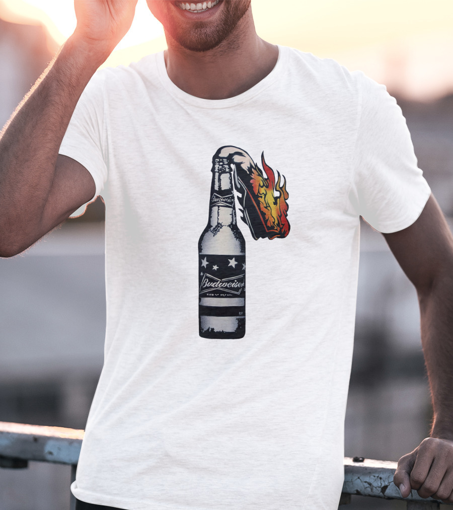Budweiser Bottle With Stars And Flame Burst T-Shirt