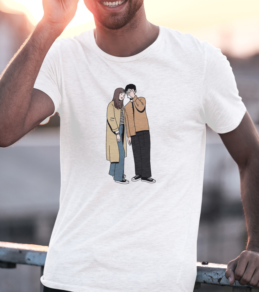 Couple In Casual Streetwear With Oversized Coat And Sneakers T-Shirt