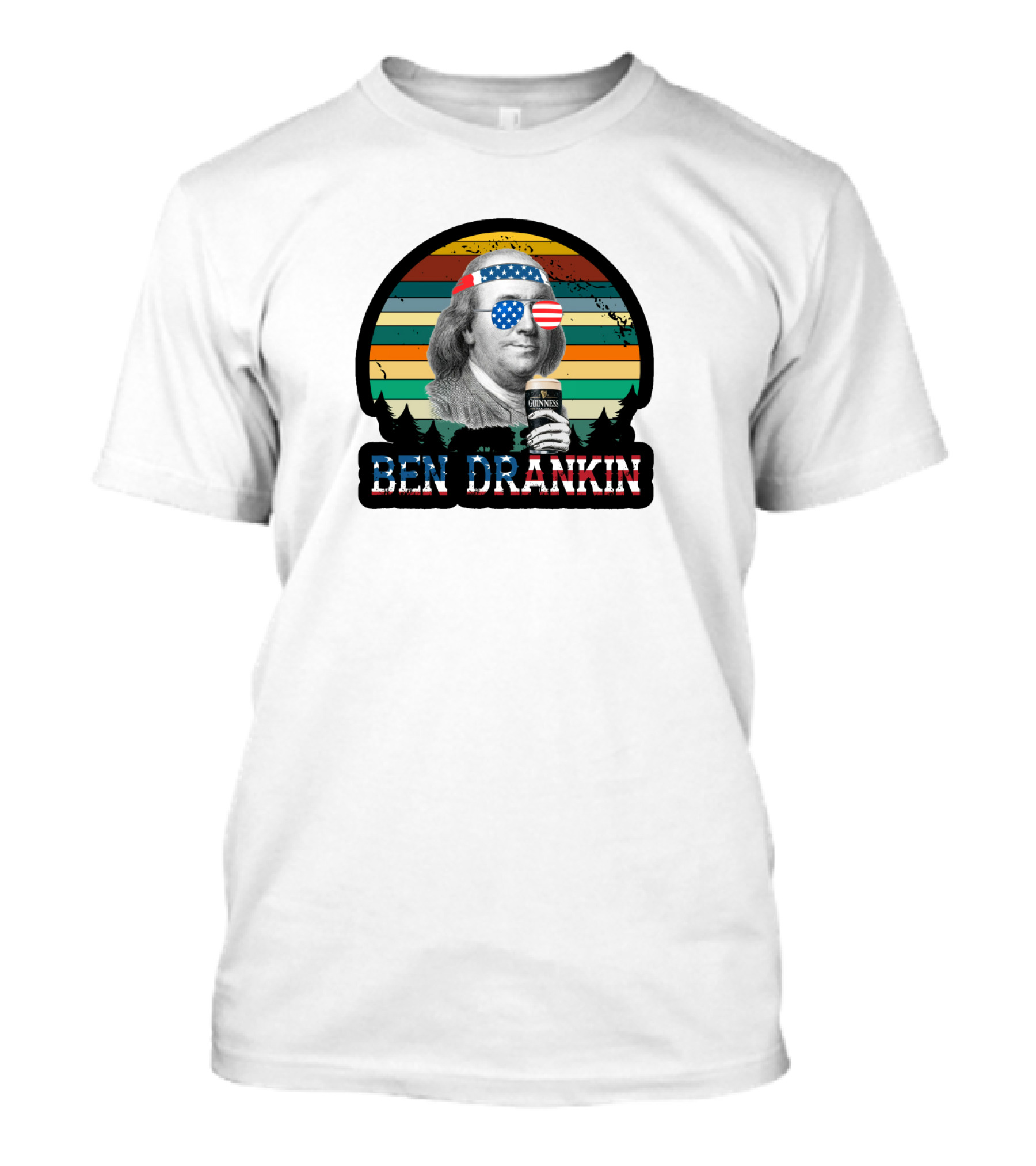 Ben Drankin American Patriotic Sunglasses Benjamin Franklin With Beer And Stripes T-Shirt