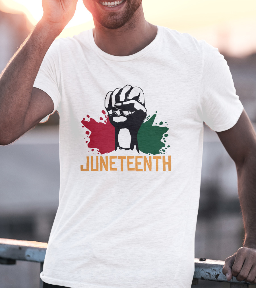 JUNETEENTH Raised Fist With Red Black Green Paint Splashes T-Shirt