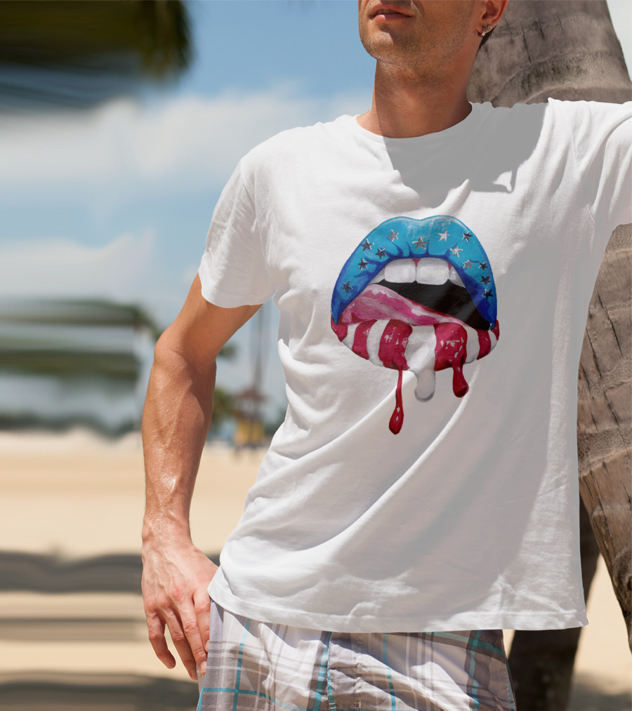 'Merica Lips Stars And Stripes USA Flag T-Shirt